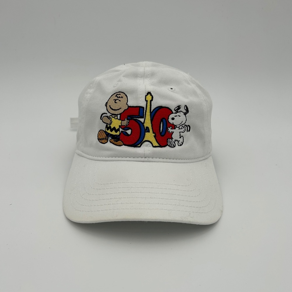 Peanuts Kings Island 50th Anniversary Hat White Charlie Snoopy Strapback Hat